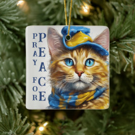 Ornamento De Cerâmica Bonito Gato Amarelo com Olhos Azuis - ucrânia