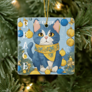 Ornamento De Cerâmica Bonito Gato Amarelo com Olhos Azuis - ucrânia