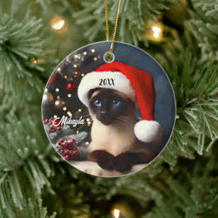 Ornamento De Cerâmica Bonito Gato Siamês no Natal