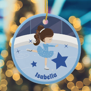 Ornamento De Cerâmica Bonito Ice Skater Girl personalizada no Natal azul