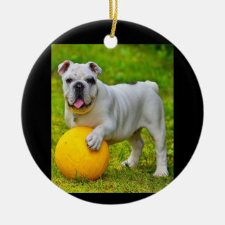 Ornamento De Cerâmica Bonito Inglês Bulldog de Basquete, Golpe de Estado