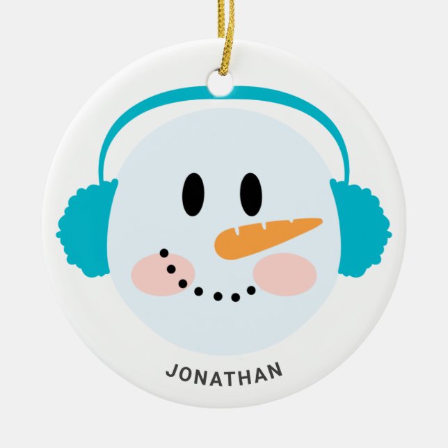 Ornamento De Cerâmica Bonito inverno Personalizado Snowman Face Natal (Frente)