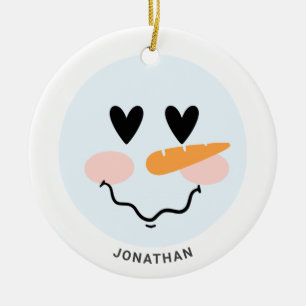 Ornamento De Cerâmica   Bonito inverno Personalizado Snowman Face Natal 