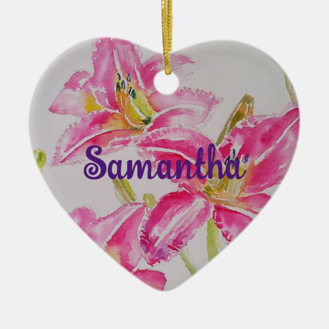 Ornamento De Cerâmica Bonito Lily Lily Lily Líder Aquarela (Frente)