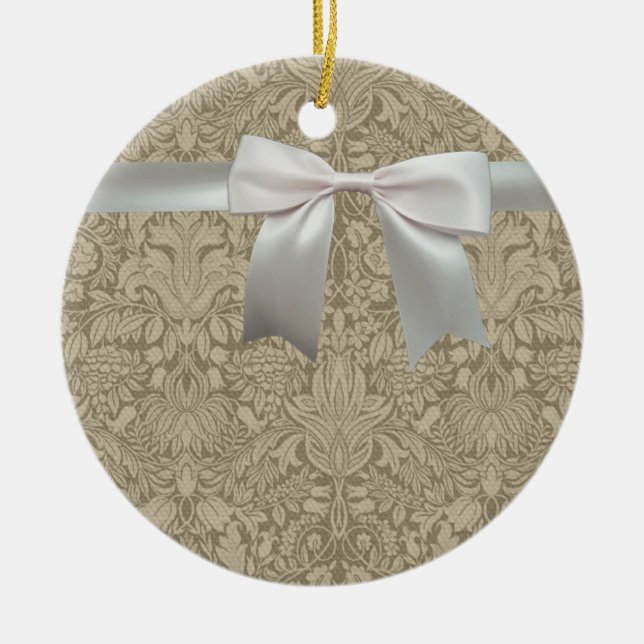 Ornamento De Cerâmica Bonito Linen White Lace Antique de Casamento  (Frente)