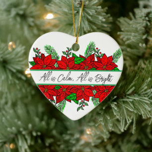 Ornamento De Cerâmica Bonito mão desenhada Poinsettias Personalizadas