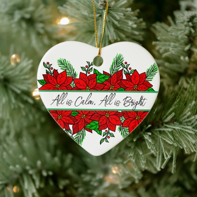 Ornamento De Cerâmica Bonito mão desenhada Poinsettias Personalizadas (Árvore)