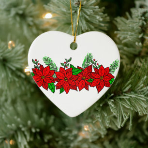 Ornamento De Cerâmica Bonito mão desenhada Poinsettias Personalizadas
