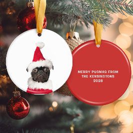 Ornamento De Cerâmica Bonito Natal Preto Pug Santa Hat