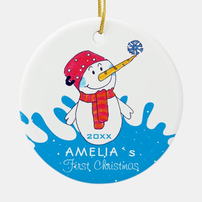 Ornamento De Cerâmica Bonito Neve Bebê Primeiro Natal (Frente)