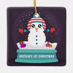 Ornamento De Cerâmica Bonito Neve Personalizado Bebê Primeiro Natal