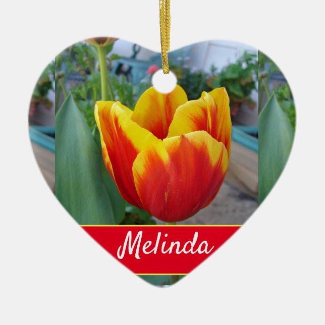 Ornamento De Cerâmica Bonito Pastel Floral Tulip Red Womans (Frente)