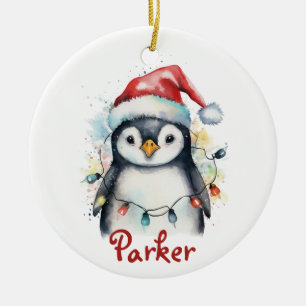 Ornamento De Cerâmica Bonito Pinguim Personalizado De Natal Santa Hats