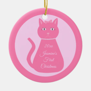 Ornamento De Cerâmica Bonito Pink Baby Girl Cat Personalizado Primeiro N