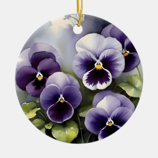 Ornamento De Cerâmica Bonito pintura a aquarela de pincéis roxos (Frente)