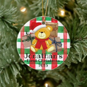 Ornamento De Cerâmica Bonito Primeiro de Natal apresenta aquarela
