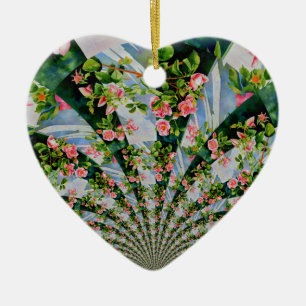 Ornamento De Cerâmica Bonito rosa-boho, rosas vermelhas, flor-aquarela