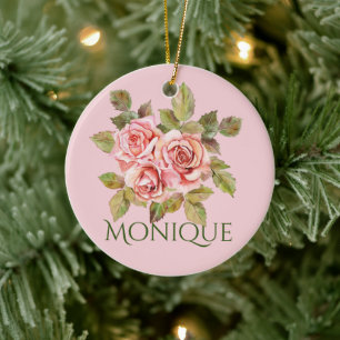 Ornamento De Cerâmica Bonito Rosas Rosa Vintage Personalizadas