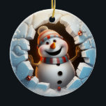 Ornamento De Cerâmica Bonito Snowman 3D<br><div class="desc">Bonito Snowman 3D</div>