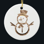 Ornamento De Cerâmica Bonito Snowman Elegante Dourado e Branco<br><div class="desc">Bonito Snowman Natal Elegante Faux Dourado no fundo branco,  Adicionar nome e texto,  Enfeites de natal</div>