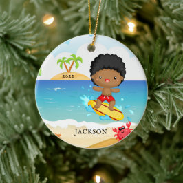 Ornamento De Cerâmica Bonito surfista personalizado no Natal