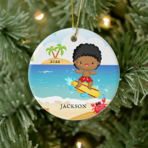 Ornamento De Cerâmica Bonito surfista personalizado no Natal