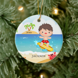 Ornamento De Cerâmica Bonito surfista personalizado no Natal
