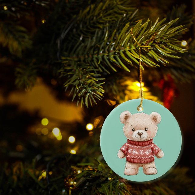 Ornamento De Cerâmica Bonito Urso de Natal Personalizado (Criador carregado)