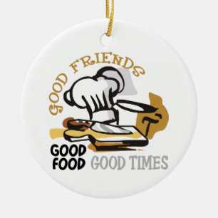Ornamento De Cerâmica Bons amigos, Comida e tempo