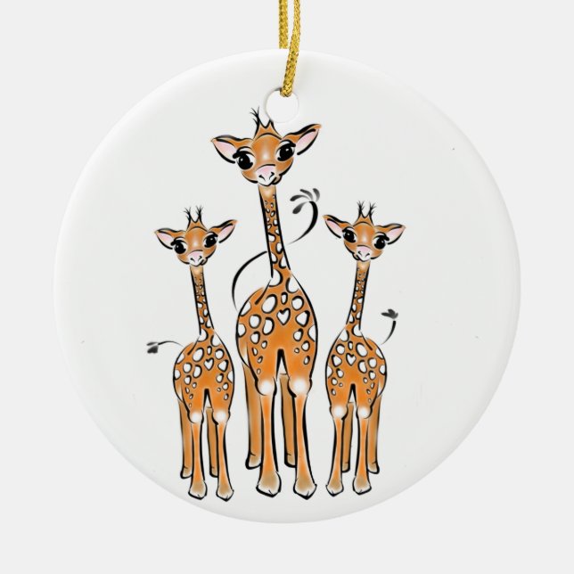 Ornamento De Cerâmica Bons animais de safari da família Girafa de Natal (Frente)