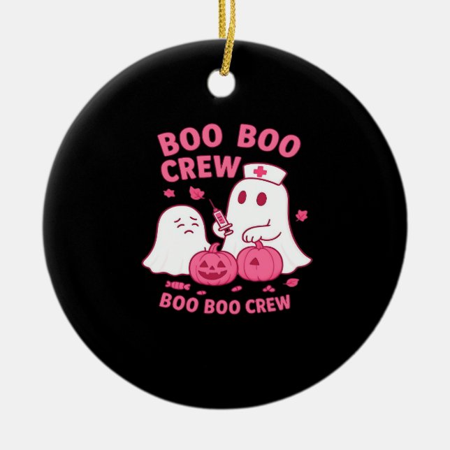 Ornamento De Cerâmica Boo Boo Crew Nurse Funny Halloween Ghost Nurse Gir (Frente)
