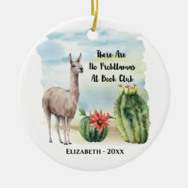 Ornamento De Cerâmica Book Club Member Funny Llama Monograma