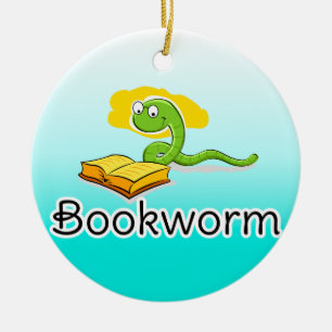 Ornamento De Cerâmica Bookworm Cute com Óculos