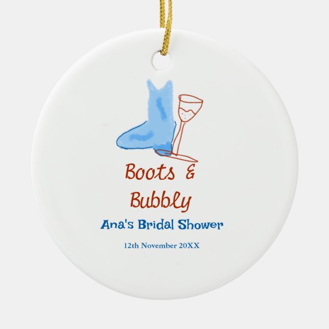 Ornamento De Cerâmica Boots & bubble champagne garrafa chá de panela azu (Frente)