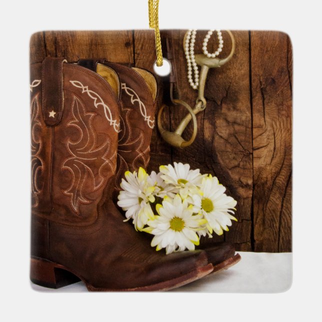 Ornamento De Cerâmica Boots do Cowboy, Casamento do Disies Horse Bit (Frente)