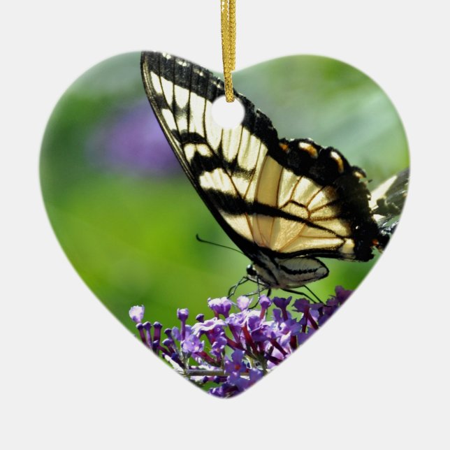 Ornamento De Cerâmica Borboleta amarela e preta na Lavanda (Frente)