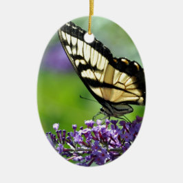 Ornamento De Cerâmica Borboleta amarela e preta na Lavanda