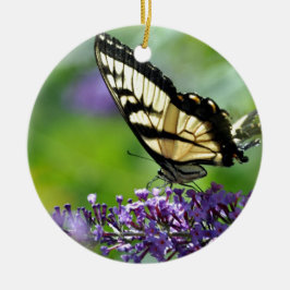 Ornamento De Cerâmica Borboleta Amarela e Preta sobre Lavanda