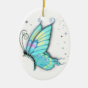 Ornamento De Cerâmica Borboleta Azul e estrelas