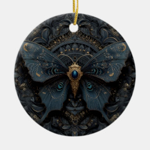 Ornamento De Cerâmica Borboleta Azul Escuro Ornamentada com Filigrana Do