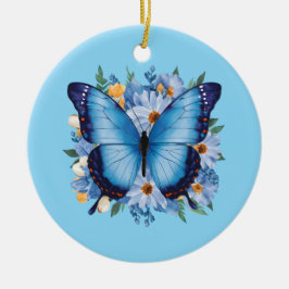Ornamento De Cerâmica Borboleta Azul Graciosa em Floral