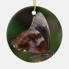 Ornamento De Cerâmica Borboleta Branca e Marrom em Flor Vermelha