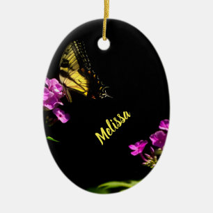 Ornamento De Cerâmica Borboleta de Swallowtail do tigre no Phlox