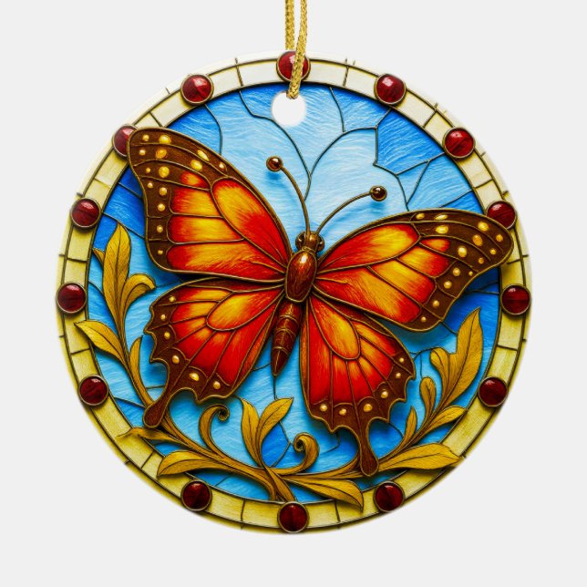 Ornamento De Cerâmica Borboleta de vitral (Frente)