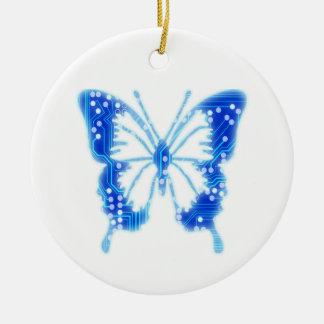 Ornamento De Cerâmica Borboleta digital azul, personalizar fundo