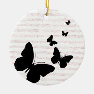 Ornamento De Cerâmica Borboleta e Notas Rosa
