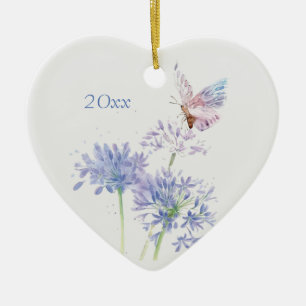 Ornamento De Cerâmica Borboleta em Flores de Jardim Arte Floral de Aquar