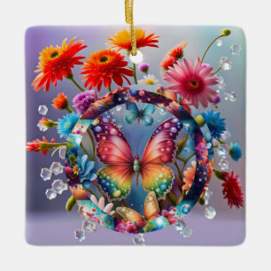 Ornamento De Cerâmica Borboleta Flor