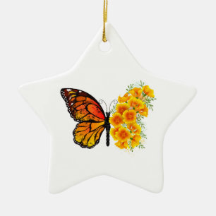 Ornamento De Cerâmica Borboleta Flor com Papoula Amarela da Califórnia