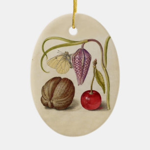 Ornamento De Cerâmica Borboleta Flor e cereja Aquarela